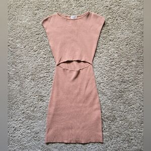 Wilfred Free Cut Out Bodycon Mini Dress Womens S Ribknit Peach Sleeveless